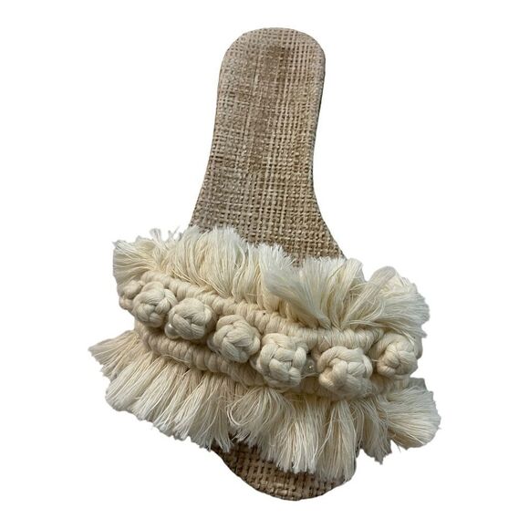 WOMEN Sandals Beige Macrame slippers Cotton knot Trassel Strap withPurse SIZE 8. - Picture 7 of 16